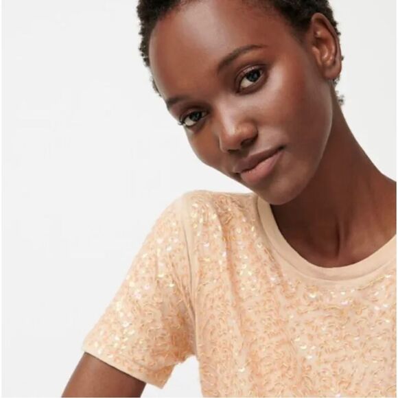 J. crew Sequined Tee shirt size medium pink/peach - Picture 2 of 12